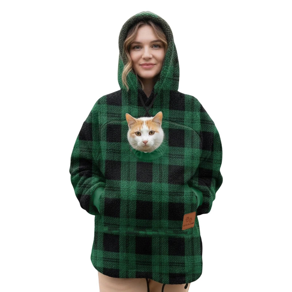 Sudadera Kangapaw cuadros verdes con gato asomando por la ventana